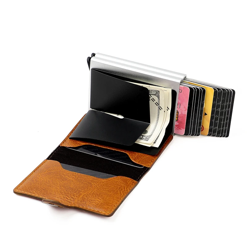 New Design Rfid Blocking Men's Credit Carbon Fiber Vintage Leather Wallets Card Holder for Women Mini Wallet Man Money Clip Bags
