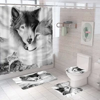 wildlife gray wolves shower curtain set with rug art black white wolf bath curtains non slip bathroom decor mat toilet lid cover