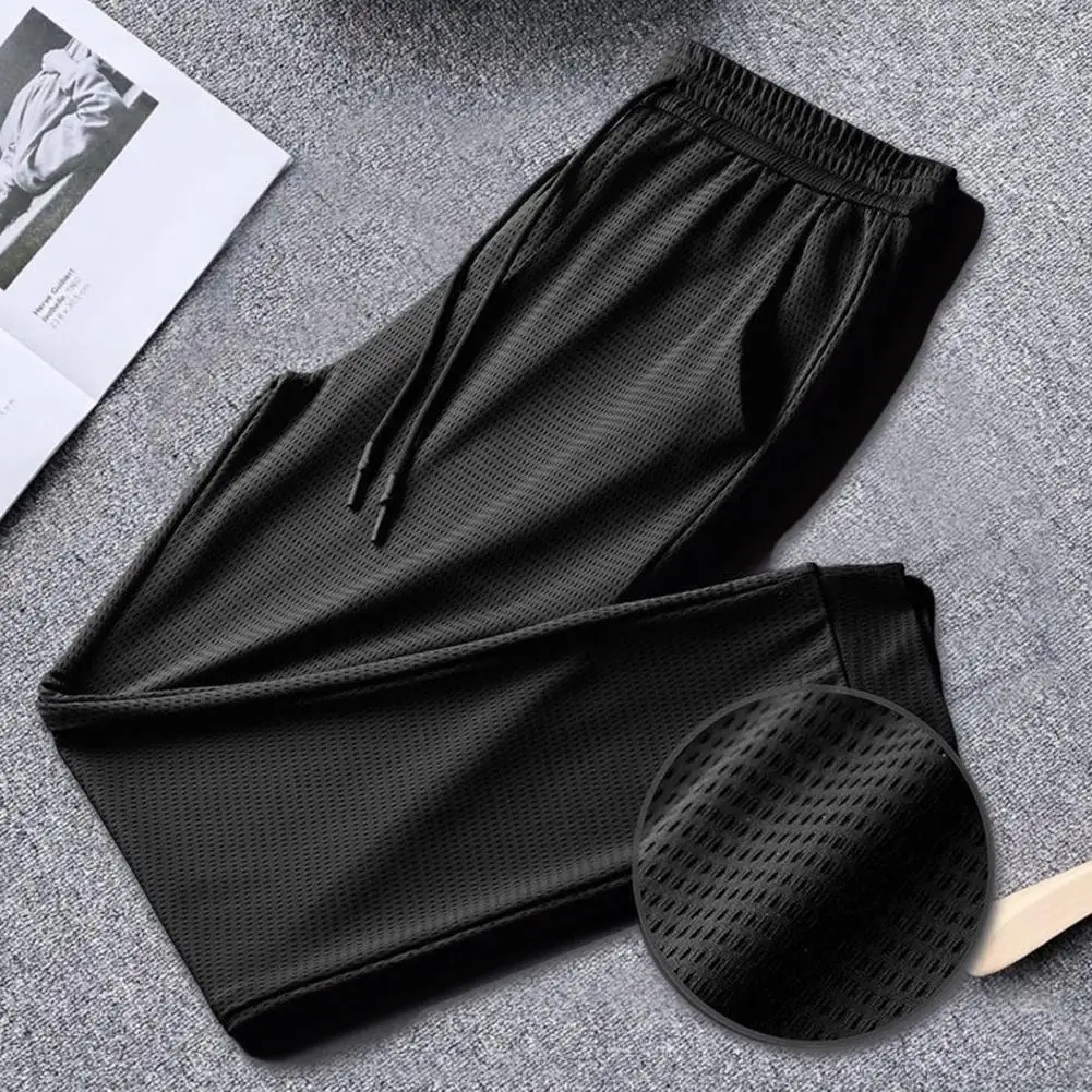 

Casual Men Trousers Handsome Quick Dry Ankle Tied Pants Feather Print Bottoms Men Pants for School