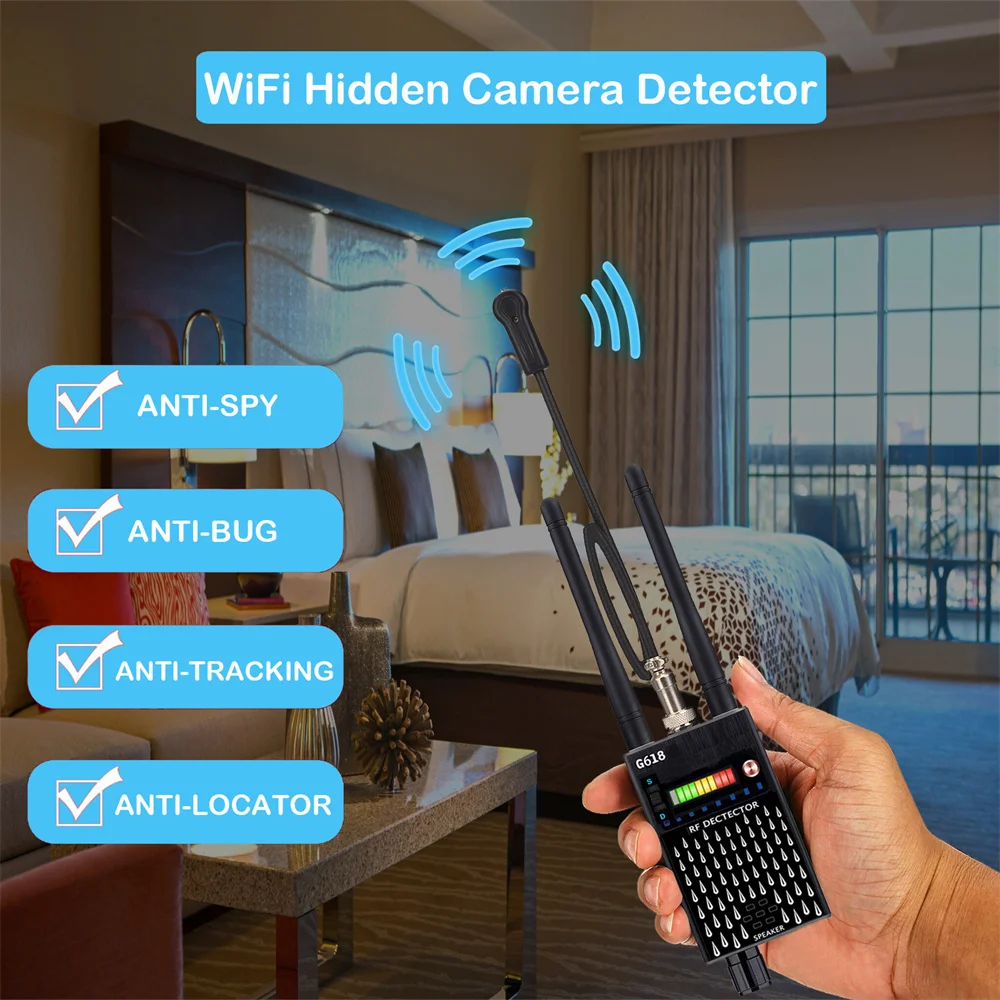 

Super Sensitive Wireless RF Signal Detector Bug Anti Candid Camera Pinhole Cameras Detector GPS Magnetic Bug Detect G618W