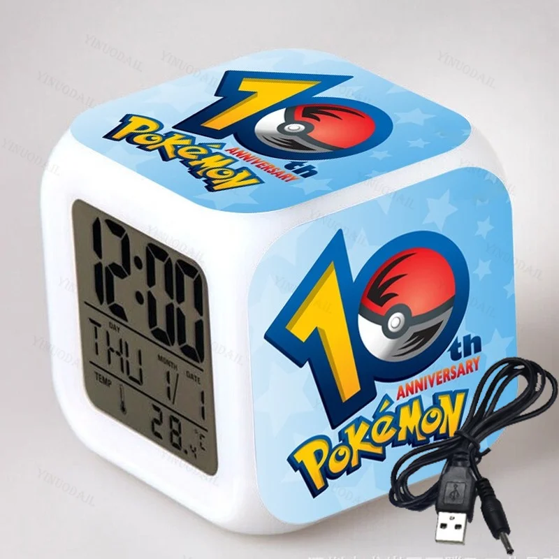 

Светящийся светодиодный цветной будильник в виде покемона Пикачу, Настольная игрушка с температурой для детей, подарок на день рождения