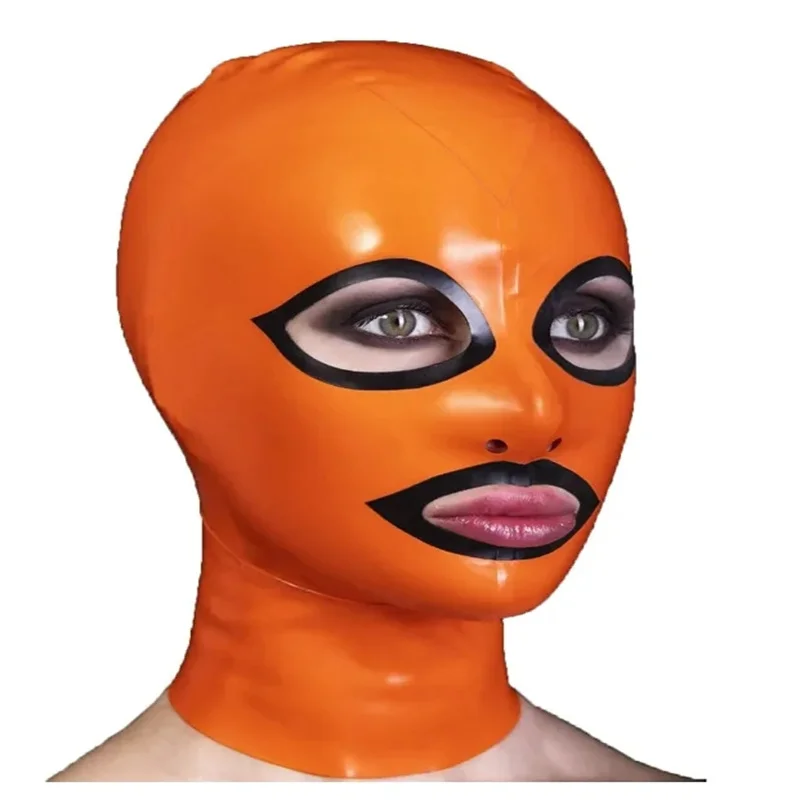

Сексуальная латексная резиновая маска Gummi Оранжевая женская мужская Фетиш капюшон на молнии сзади головной убор ручной работы