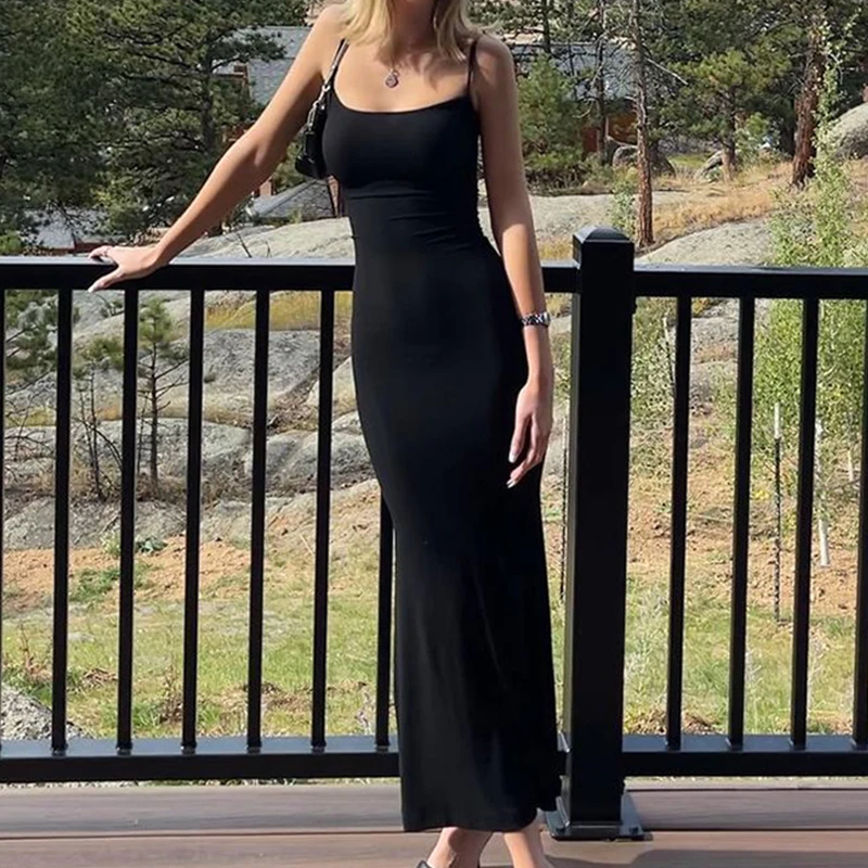

Y2K летнее атласное платье-комбинация без рукавов сексуальное Макси женское облегающее элегантное платье на бретелях с открытой спиной Женс...