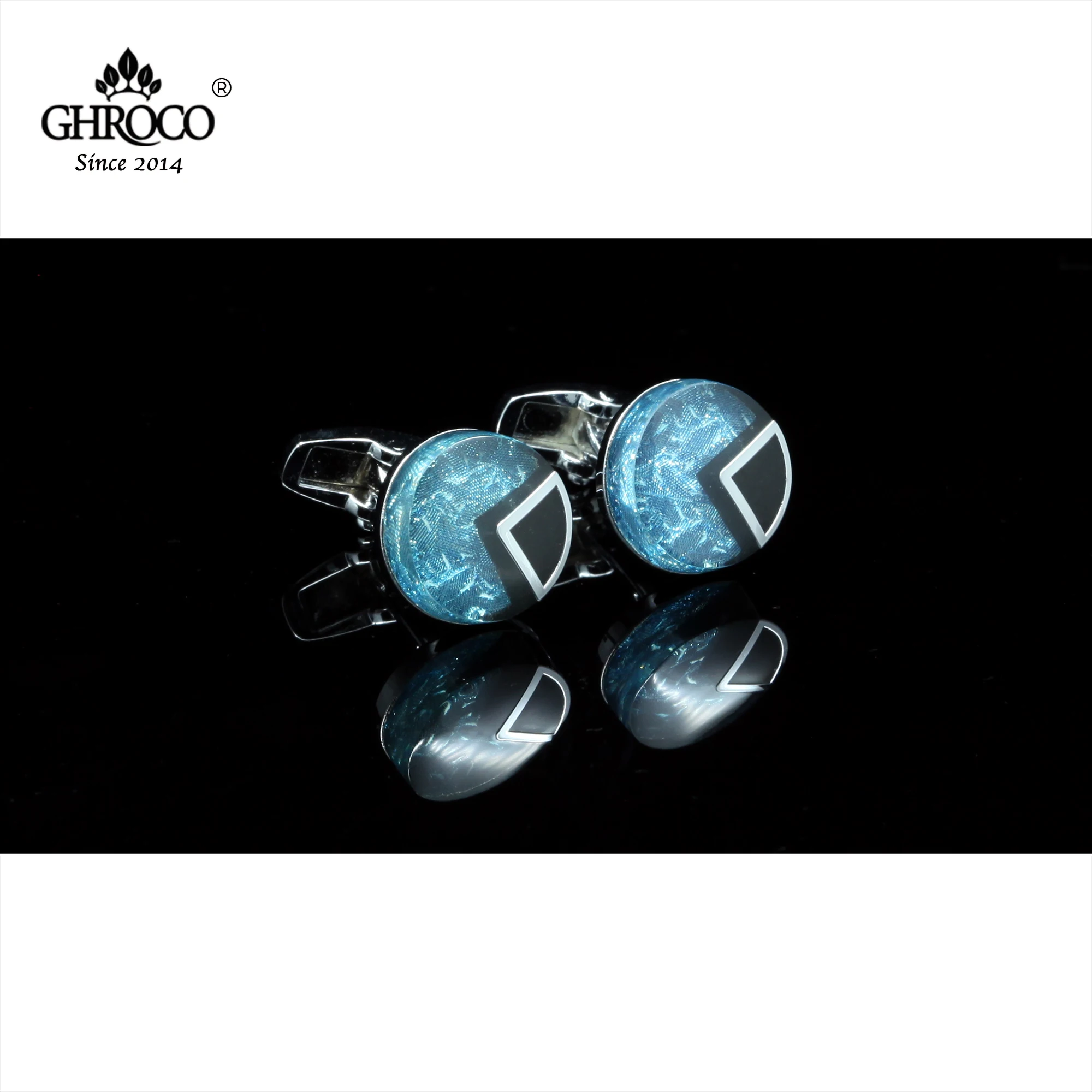 

GHROCO Charming Round Blue Resin Shirt Cufflinks for French Cufflinks Dress Shirts Great Gift for Business Men and Women