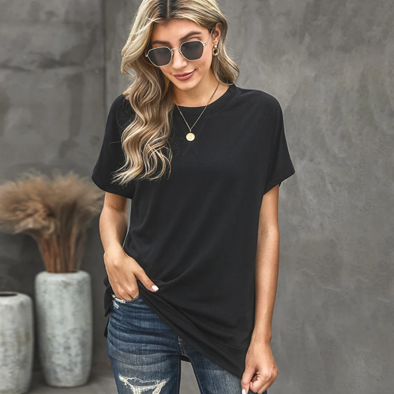 

New Summer Short Sleeve T Shirt Women Solid Color O-neck Tshirt White Female Causal Basic T-shirts Black Tops Tee Ladies Clothes