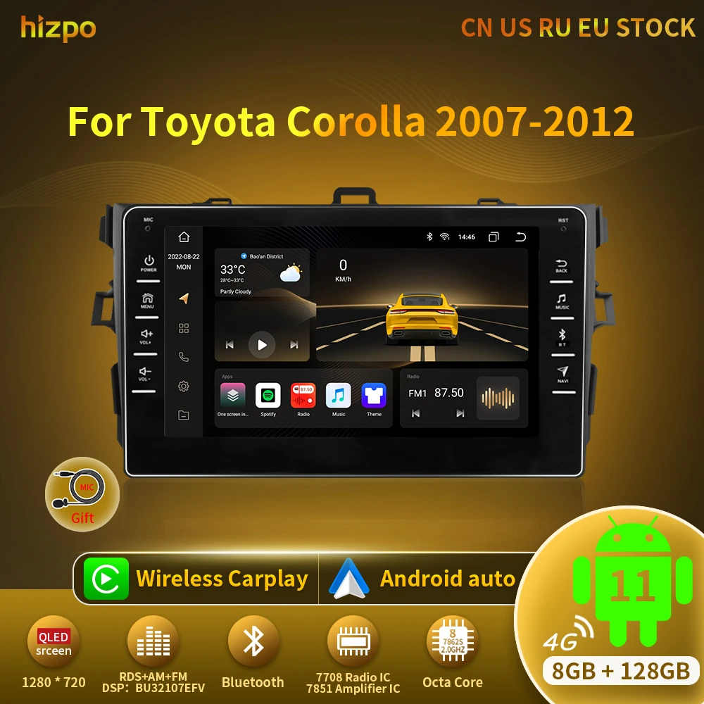 

Hizpo 9" Android Car Stereo Radio for Toyota Corolla 2007 2008 2009 2010 2011 2012 Multimedia Player 2 Din Carplay Auto 4G LTE
