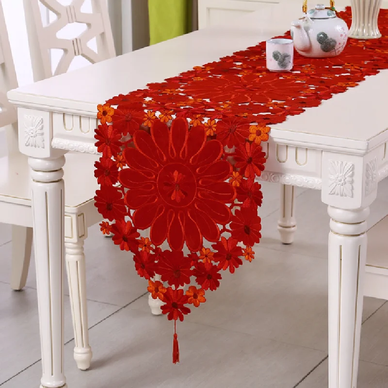 

Двусторонняя красная деревенская вышитая Цветочная скатерть для стола, рождественские украшения высокого качества для домашнего обеда