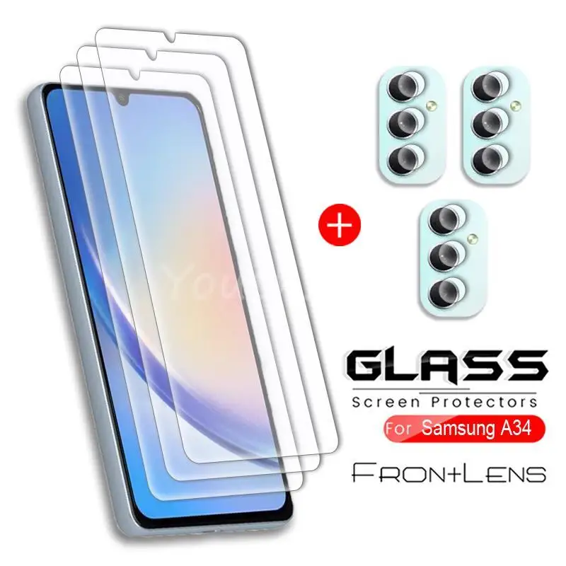 

For Samsung Galaxy A34 Glass for Samsung A34 A33 A32 A04 A14 A04E Tempered Glass Screen Camera Protector Flim Galaxy A34 Glass