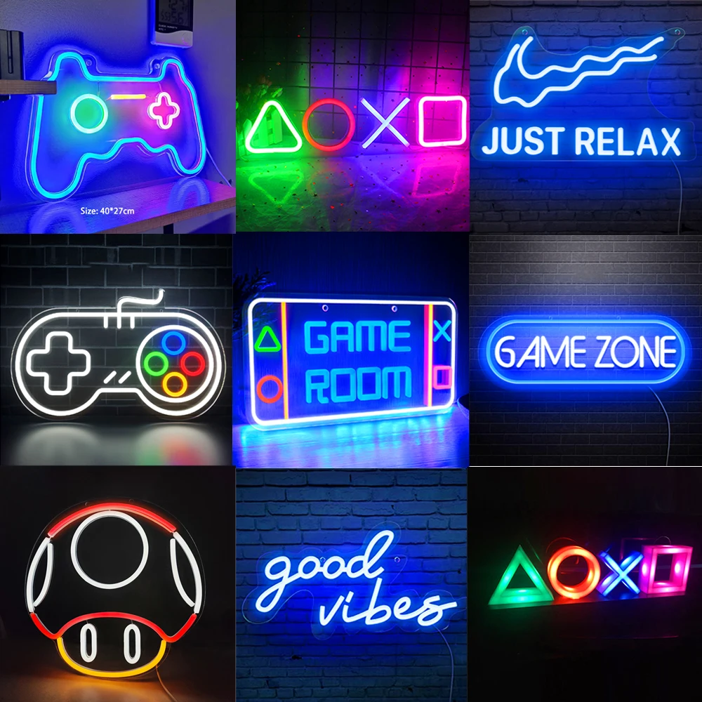 LED Neon Light Game Room Decor Good Vibes Wall Neon Sign Bedroom Decor Hanging Night Lamp Home Party Holiday Decor Xmas Gift