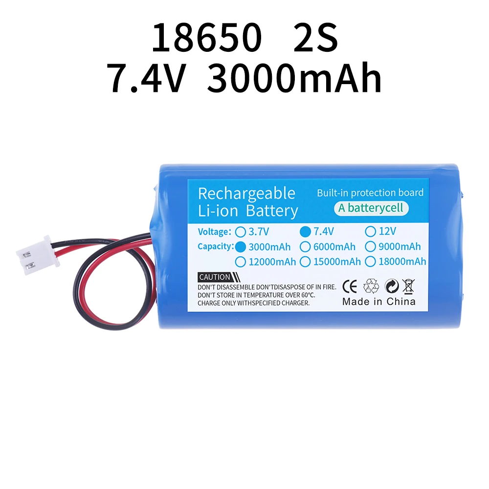 

2S1P 18650 7.4V 3000mAh Lithium Ion Battery Pack XH2.54-2P Plug，Great for Projectors, Megaphone Speakers, Wireless Monitoring