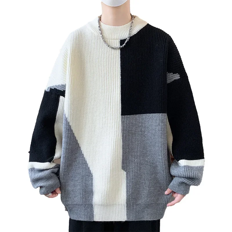 2024 New Men's Sweater Winter Warm Base Layer Top Student Unique Trendy Brand Thickened Inner Knit Casual Crew Neck