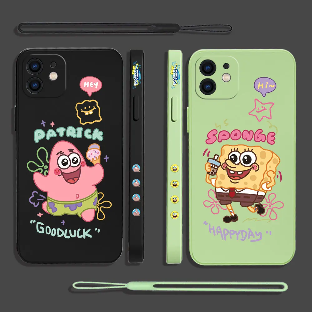 

Cute Patricks Stars SpongeBobs Phone Case For Xiaomi Redmi Note 12 11 11T 10 10S 9 Pro Plus 10C 9A 9C 9T 4G 5G With Hand Strap