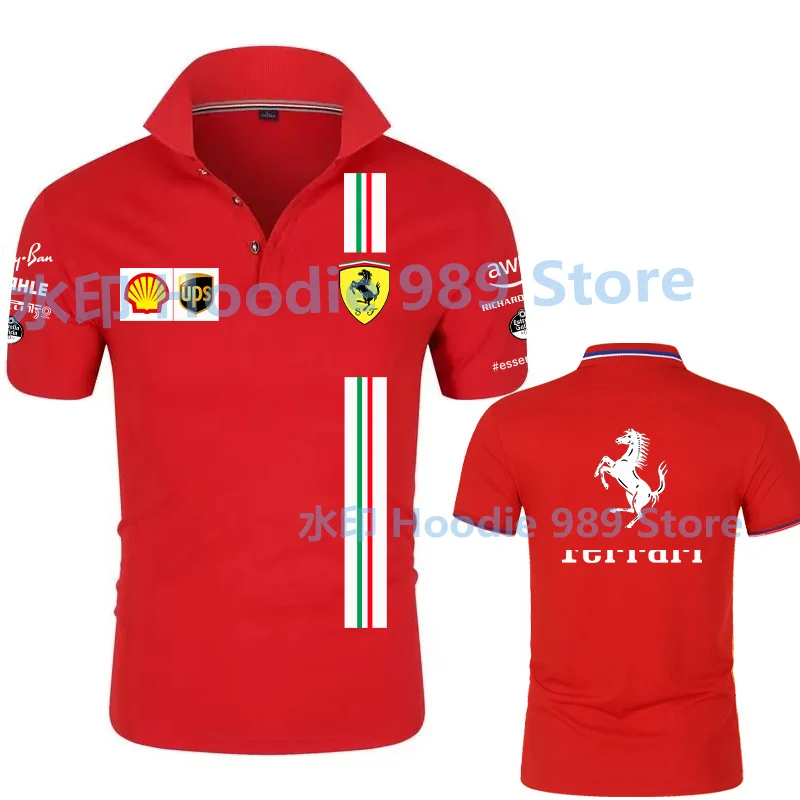 

Коллекция 2022 года, летняя F1 гоночная рубашка-поло с принтом ferari для мужчин высокого качества, Повседневная приталенная рубашка-поло с корот...