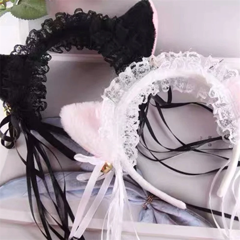 Милые кружевные головные уборы для косплея с кошачьими ушками Ленточные повязки