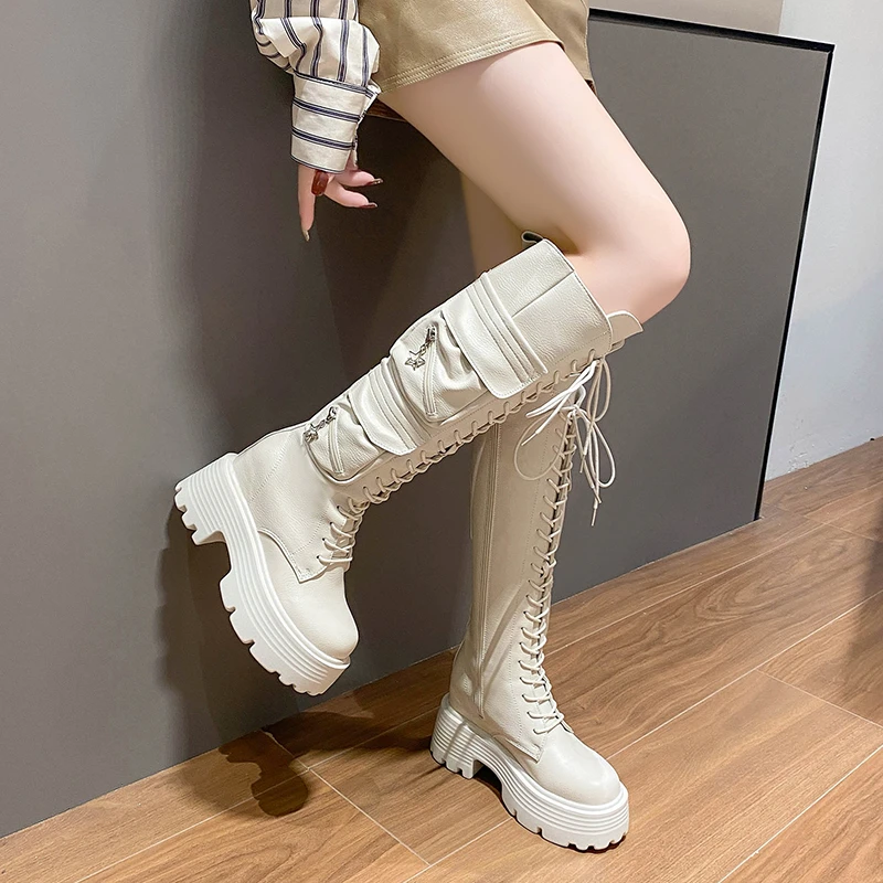 

Женские ботинки со шнуровкой и пряжкой, на высоком каблуке