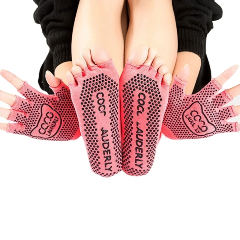 

Silicone Yoga Sticky Grips Socks Breathable Pilates Half Finger Gloves for Women Sport Fitness Barefoot Workout