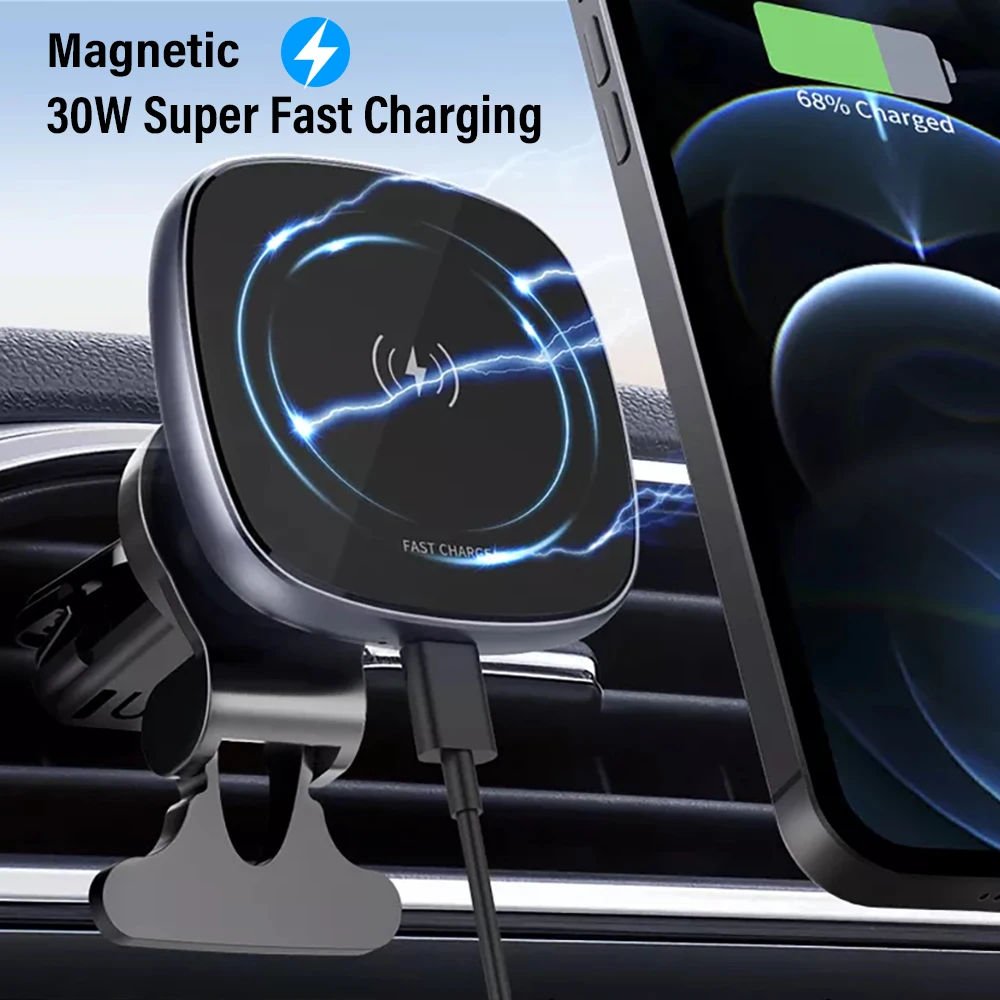 30W Magnetic Car Phone Holder Wireless Charger for Apple iPhone 11 12 13 14 Pro XS Max X Wireless Charging Phone Holder Charger