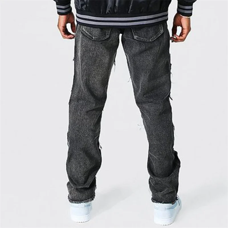 Fashion Trendy Color Contrast Patchwork Jeans Men's Street Style Youth Daily Casual Straight Wide Leg Denim Pants Loose Trousers