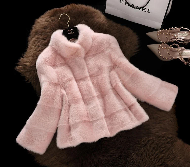 ICCLEK Imitation fur stand collar coat 2020 winter new Haining fur imitation mink coat mink coat female
