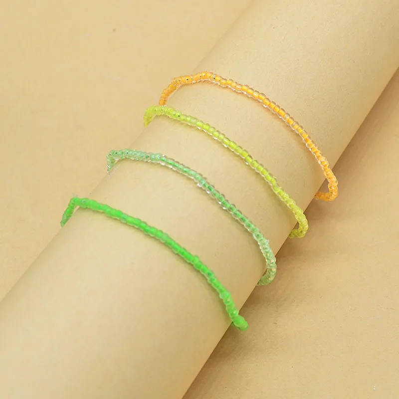 4 Pcs/Set Luminous Anklets For Women Fashion Simple Colorful Beads Glowing Elastic Ankle Chain On Foot Bracelet Summer Jewelry