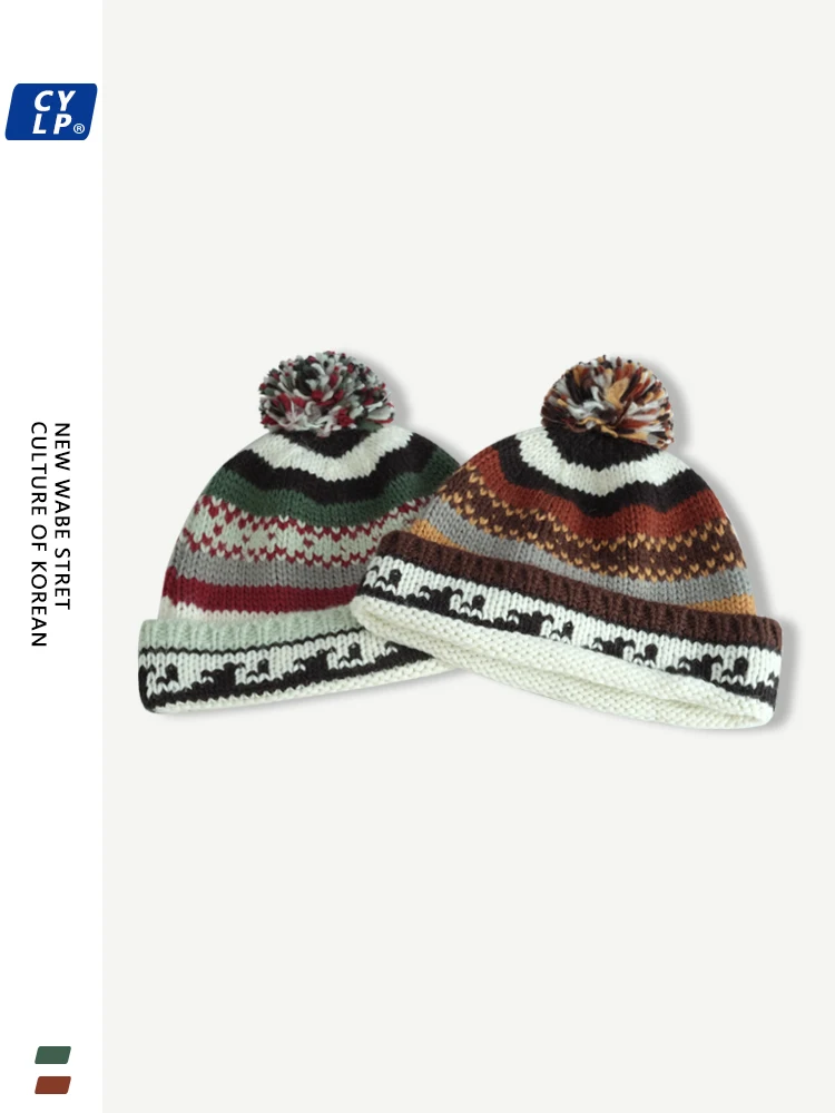 Новинка Осень-зима 2024 Модная вязаная шапка в полоску женская теплая Милая