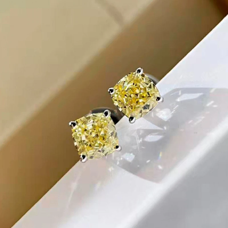 

Anziw Solitaire 2.0ctw Cushion Stud Earrings Shiny Perfect Cut Yellow Created Gemstone 925 Silver Women Jewelry Birthday Gifts
