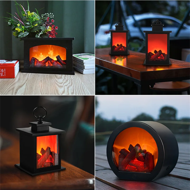 LED Flame Lantern Lamps Simulation Flame Fireplace Lantern USB Or Battery Powered Flameless Lamp For Courtyard Living Room Decor images - 6