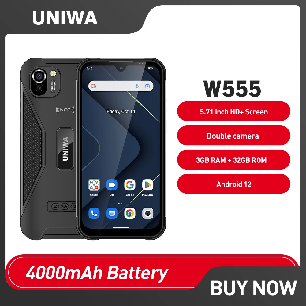 UNIWA W555 смартфон с 5,5-дюймовым дисплеем, четырёхъядерным процессором MT6761, ОЗУ 3 ГБ, ПЗУ 32 ГБ, 13 МП, Android 12