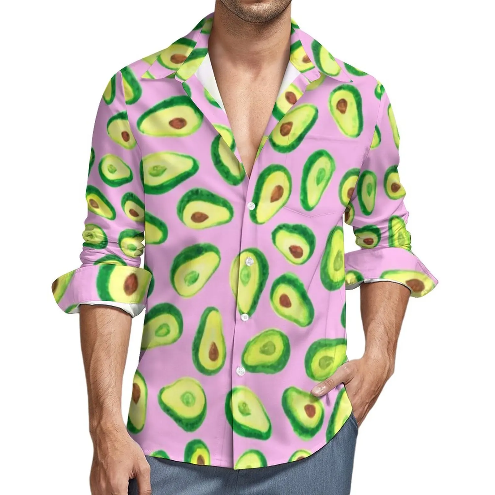 

Повседневная мужская рубашка в стиле Харадзюку с авокадо и принтом фруктов, Весенняя крутая блузка с длинным рукавом и графическим принтом, Одежда большого размера