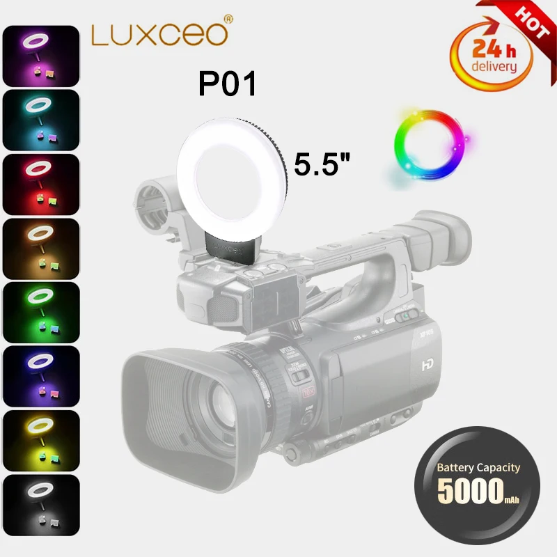 LUXCEO P01 RGB круглая лампа со встроенным аккумулятором 5000 мАч и крышкой диффузора 360 цветов