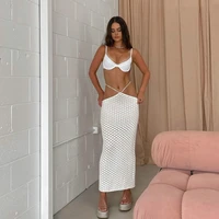 fashion hollow out mermaid long skirt women 2022 low waist knitted midi skirts summer evening beach party a line skirts