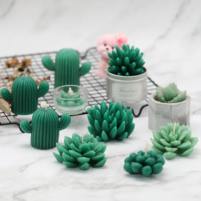 

Succulent Cactus Shape Candle Molds Cute Simulation Plant Silicone Mold DIY Flower Plaster Soap Aromatherapy Candle Making Mold