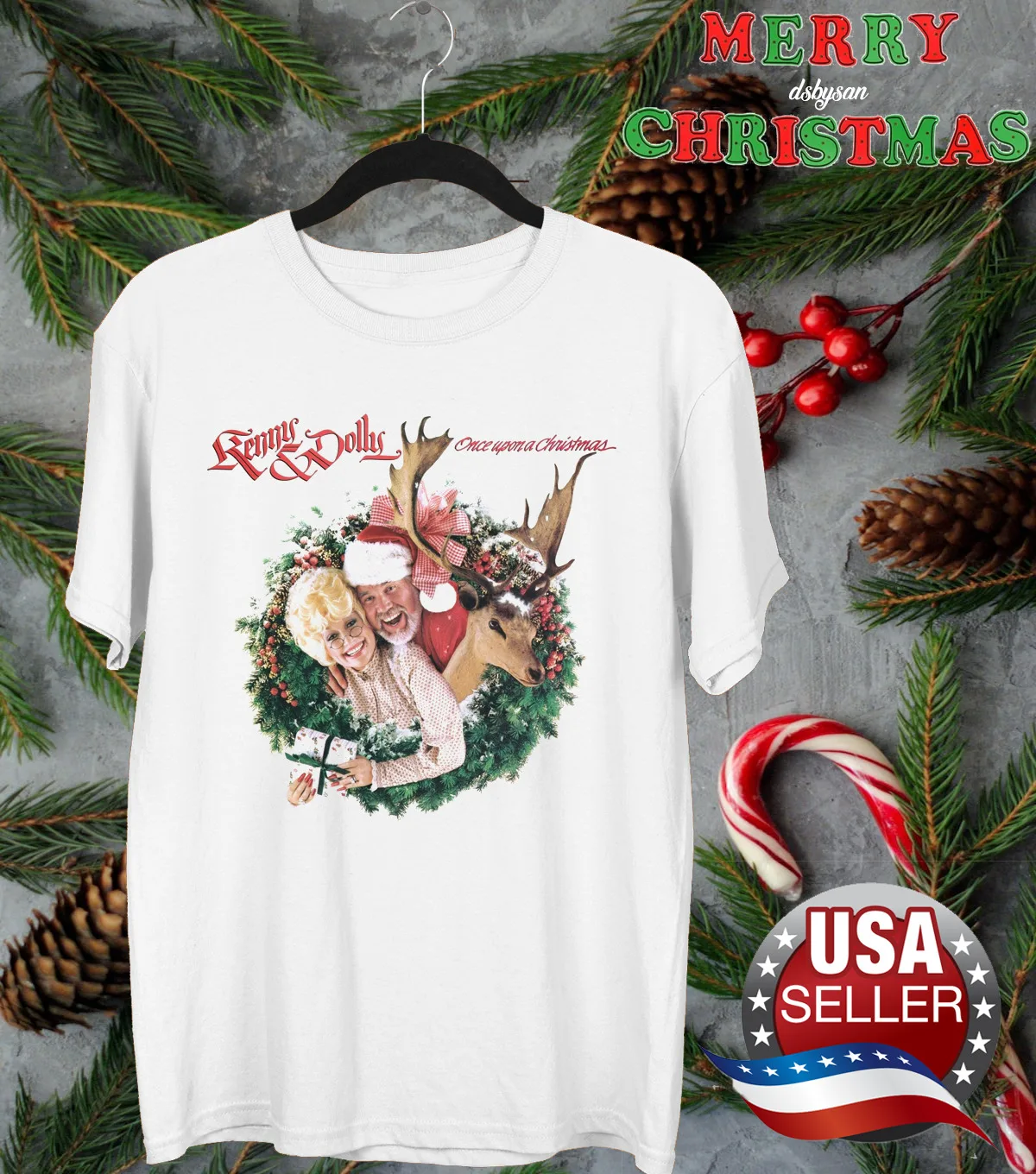 Рождественская футболка с альбомом Kenny Rogers Dolly Parton белая 1F1245