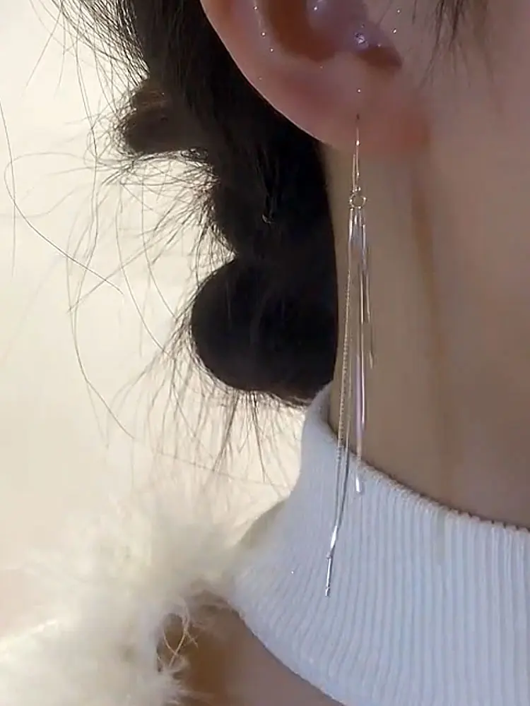 Silver Snake Bones Chain Tassel Hanging Earrings Women Ins Sle Design Versatile High Sense Make Your Face Lo...