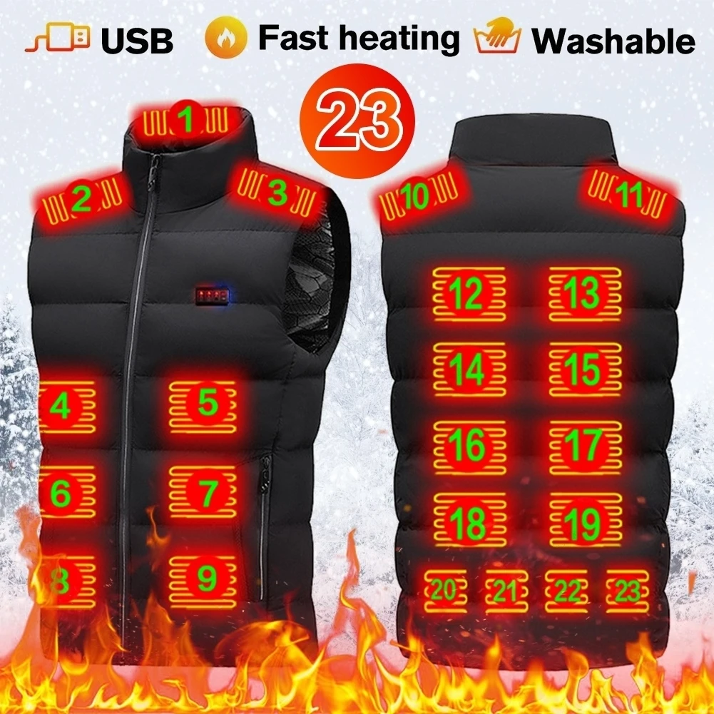 Жилет с подогревом 23 зоны нагрева для мужчин и женщин питание от USB 3-ступенчатый