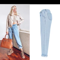 spring and autumn women 2021 fashion cotton jeans blue retro harlan washed new high waist office ladies casual jeans women