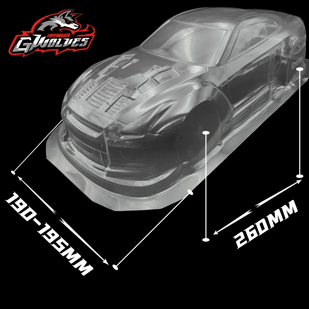 Фото 1/10 GTR R35 ПВХ прозрачный чистый не Окрашенный корпус RC оболочка 195 мм ширина Дрифт абажур хвост для hsp hpi traxxas Tamiya D5s mst №2