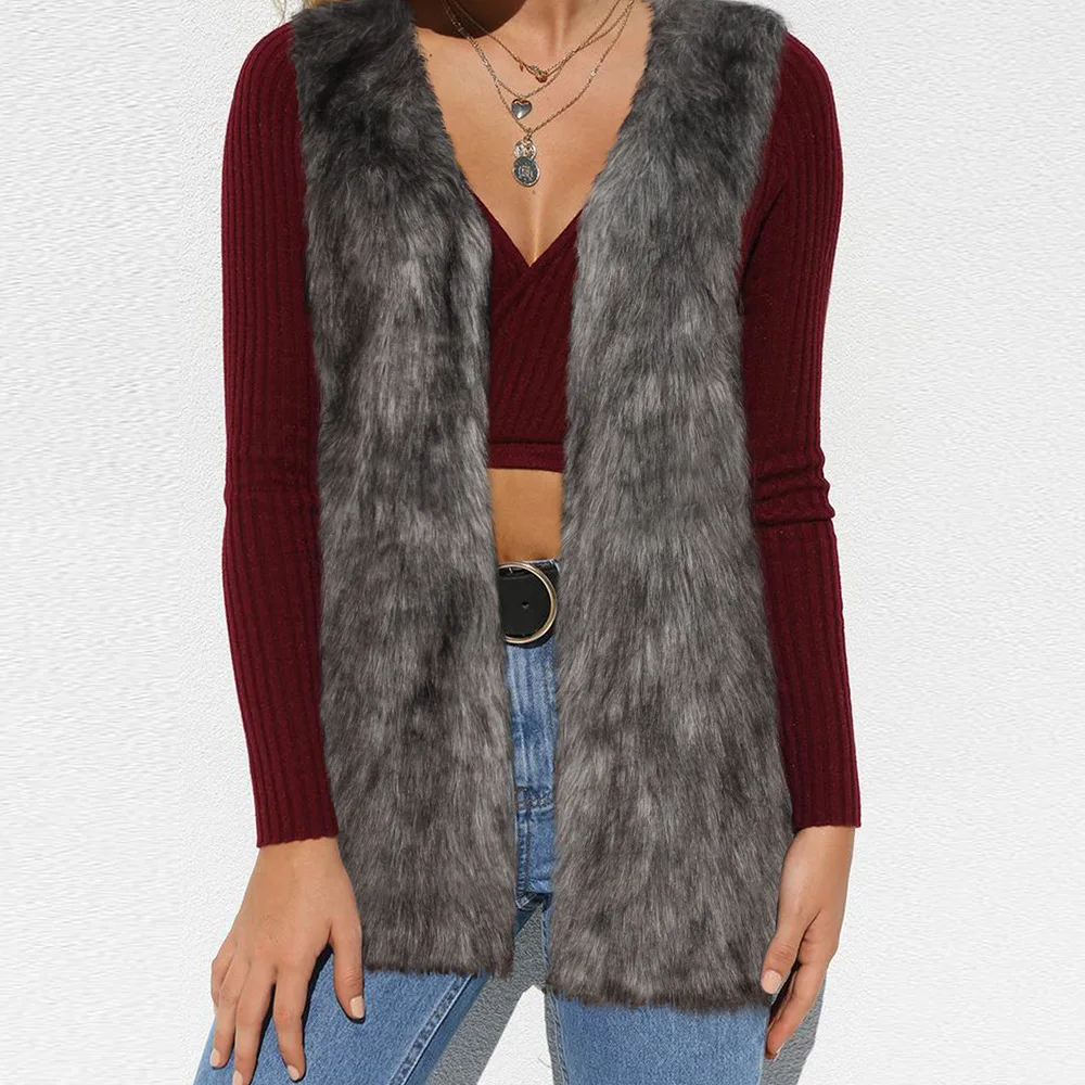 Women's Fur Vest Autumn and Winter Imitation Fur Sleeveless Top Vest for Women Faux Fur Coat