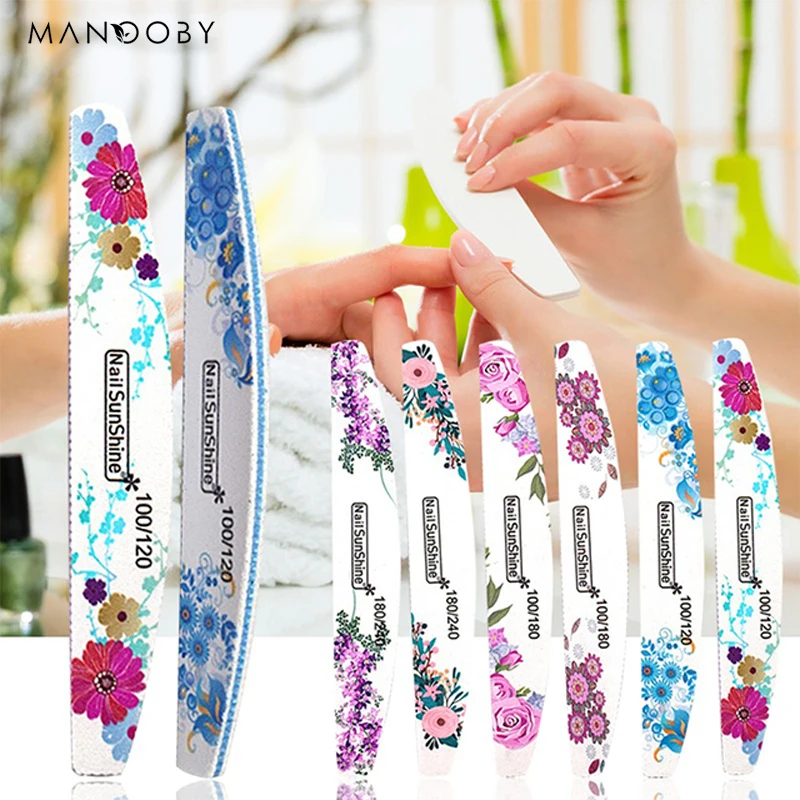 

Разноцветные цветы, наждачная бумага, пилка для ногтей, 10 шт. в комплекте, прочная моющаяся двухсторонняя полумесячная, 100/180/240, Профессионал...