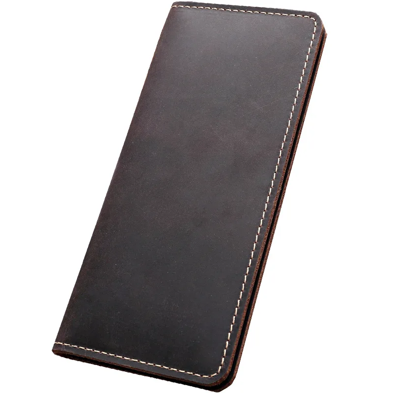 

2022 Men Vintage Genuine Leather Long Wallet Business Casual Cow Leather Wallet with 8 Card Slots and 2 Banknote Slots