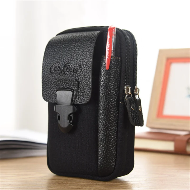 

Male Casual Zipper Men Waist Bags Small Solid Color Card Holder 4 inch Phone Packs Belt Fanny Purse