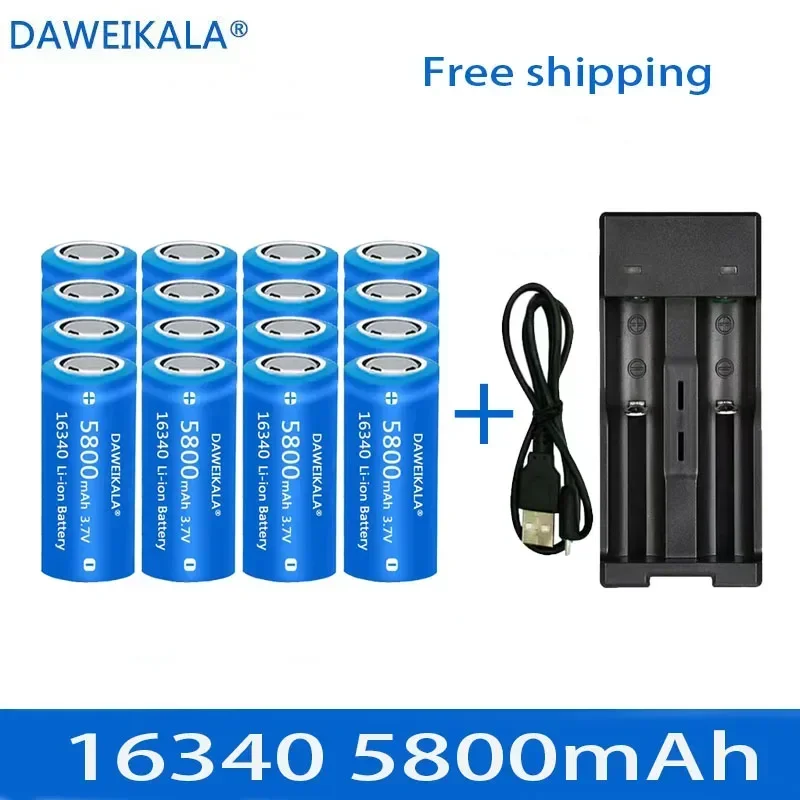 5800mAh rechargeable 3.7V Li-ion 16340 batteries CR123A battery for LED flashlight wall charger travel