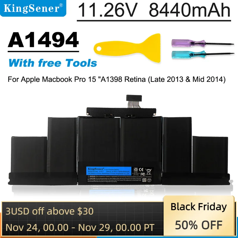 KingSener A1494 A1417 A1618 batteria per Laptop per Apple MacBook Pro 15 "A1398 Retina 2013 2014 2015 anni strumenti gratuiti 500 + cicli