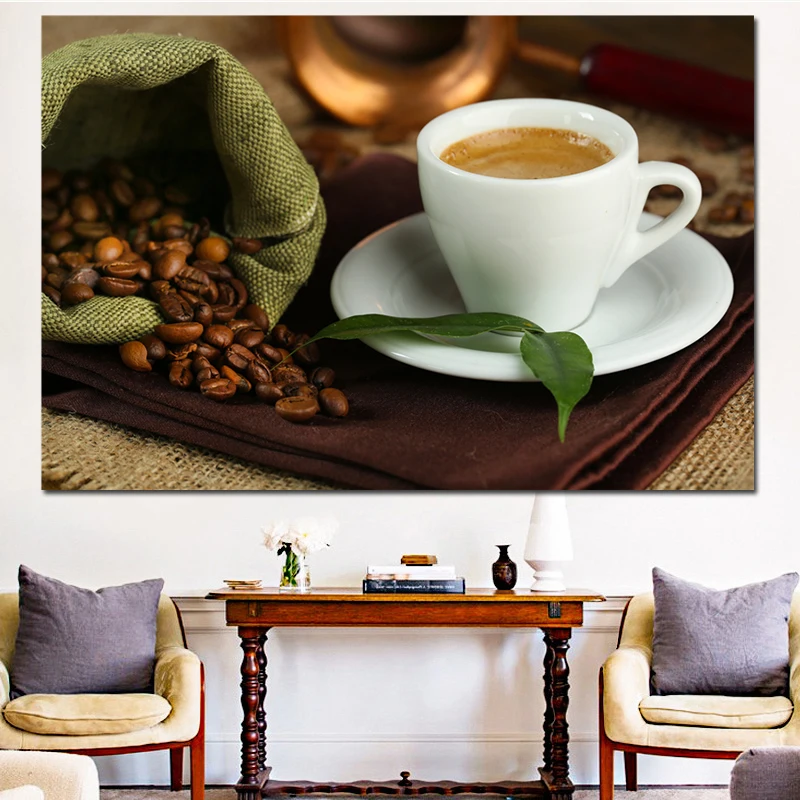

Canvas Painting Restaurant Coffee Cup Beans Coffee Pot Wall Art Modern Modular Picture For Kitchen Decoration