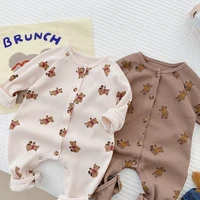 new born baby boy jumpsuit spring autumn bear print waffle bodysuits for infants long sleeve cute children clothes girl outfits