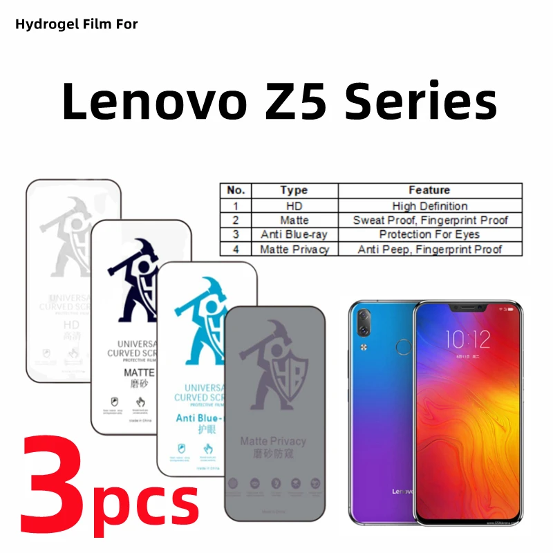 

Гидрогелевая пленка для Lenovo Z5 3 шт., матовая защитная пленка для экрана Lenovo Z5 Pro, Z5s, для ухода за глазами, матовая защитная пленка против шпионов