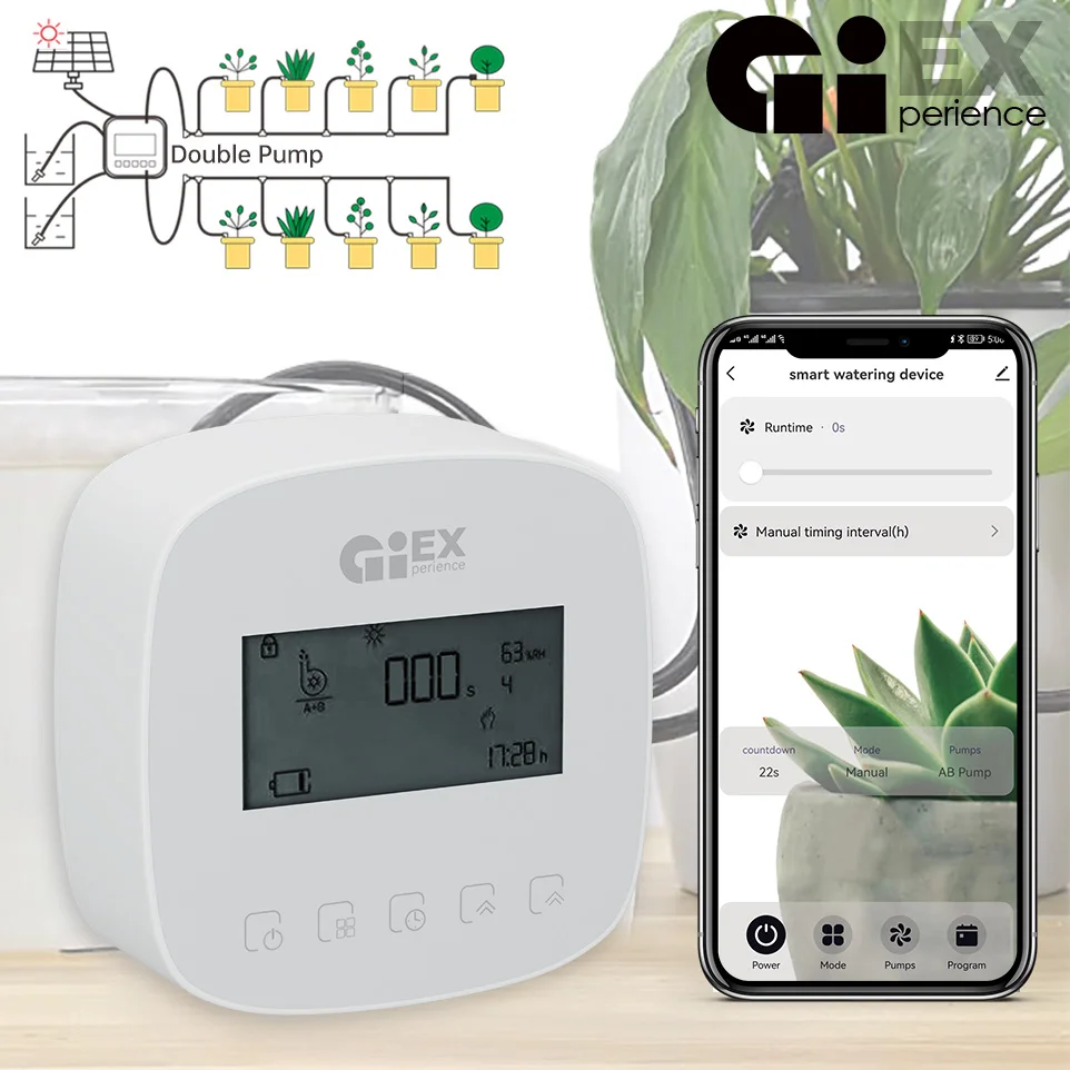 

WIFI Double Pump Automatic Watering Device Drip Irrigation System Garden Timer Lithium Battery Solar Charging Tuya Smart Life