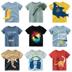 Летняя одежда для мальчиков, футболка с рисунком динозавра, детская мультяшная хлопковая одежда, футболка с графическим рисунком для мальчиков, детская одежда для мальчиков от 2 до 8 лет