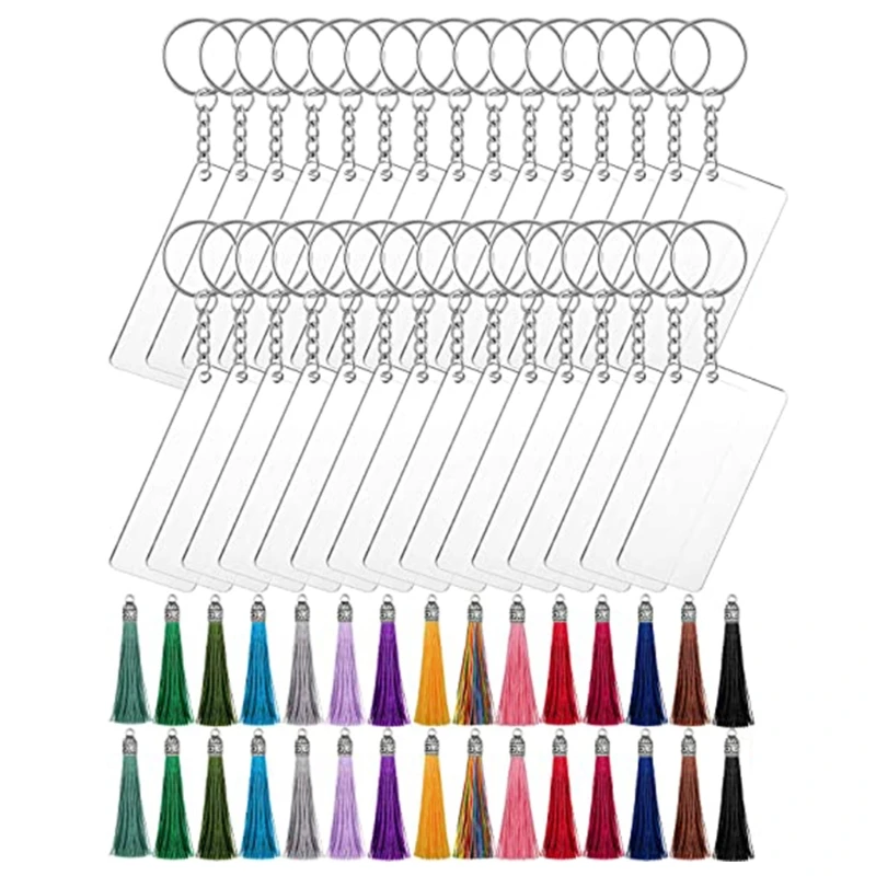 

Keychains Set Including 30 Acrylic Blanks 30 Leather Tassels 30 for KEY Chain Rings 30 Open Small Rings and 26 Letters