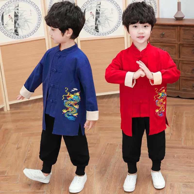 

Cotton and Hemp Han Suit Boy Chinese Style 23-year-old Baby Ancient Costume Performance Suit Long Sleeve Spring and Autumn